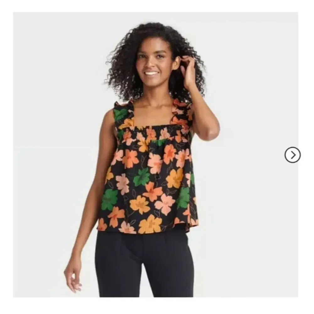 Who What‎ Wear Black Floral Ruffle Tank